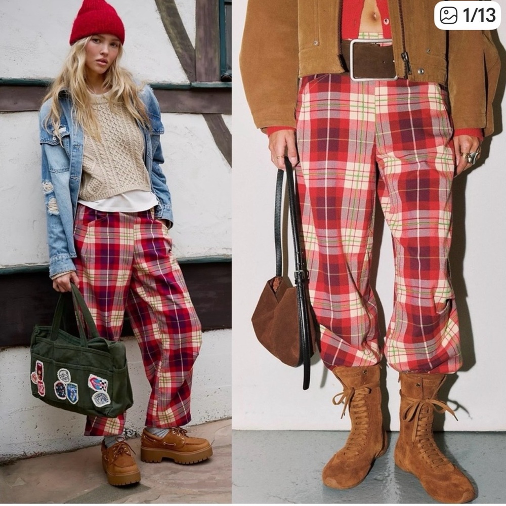 Z112. NWT Free People Choice Pull-On Barrel Pants in Wine Combo
Lantern Plaid - Picture 5 of 5